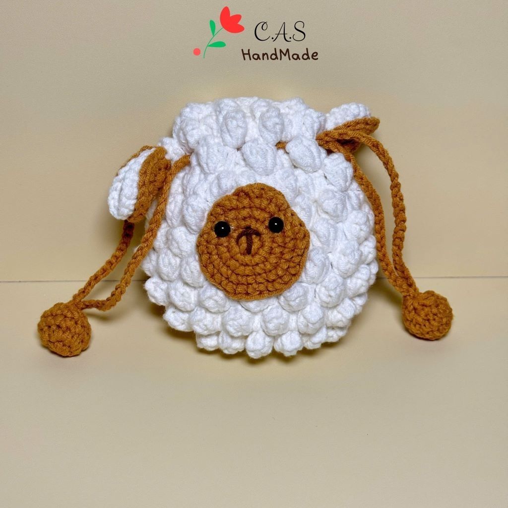 [Có sẵn] Túi dây rút mini 9x10cm đựng tai nghe, tiền đựng tỏi cho bé phụ kiện bằng len handmade