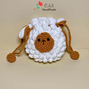 Túi dây rút mini 9x10cm đựng tai nghe, tiền đựng tỏi cho bé phụ kiện bằng len handmade