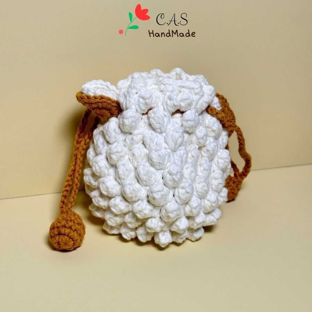 [Có sẵn] Túi dây rút mini 9x10cm đựng tai nghe, tiền đựng tỏi cho bé phụ kiện bằng len handmade