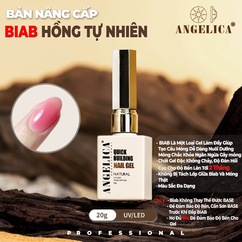 Gel Biab Màu Hồng Tự Nhiên ANGELICA Chính Hãng Chai 20g - Gel Biad Cao Cấp Nail ANG-QBN
