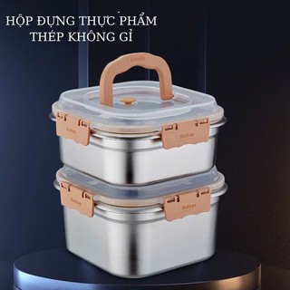 Hộp Đựng Thực Phẩm Inox Có Nắp Đậy Lỗ Thoát Khí, Hộp Bảo Quản Thức Ăn Chịu Nhiệt 2 Kích Cỡ Tiện Dụng