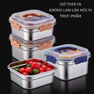 Hộp Đựng Thực Phẩm Inox Có Nắp Đậy Lỗ Thoát Khí, Hộp Bảo Quản Thức Ăn Chịu Nhiệt 2 Kích Cỡ Tiện Dụng