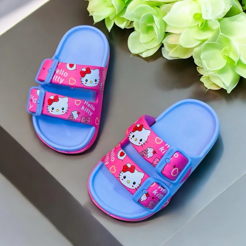 Dép bánh mì thời trang 2 khoá cho bé gái hình mèo kitty dập mờ siêu nhẹ êm chân nhẹ mềm mùa hè