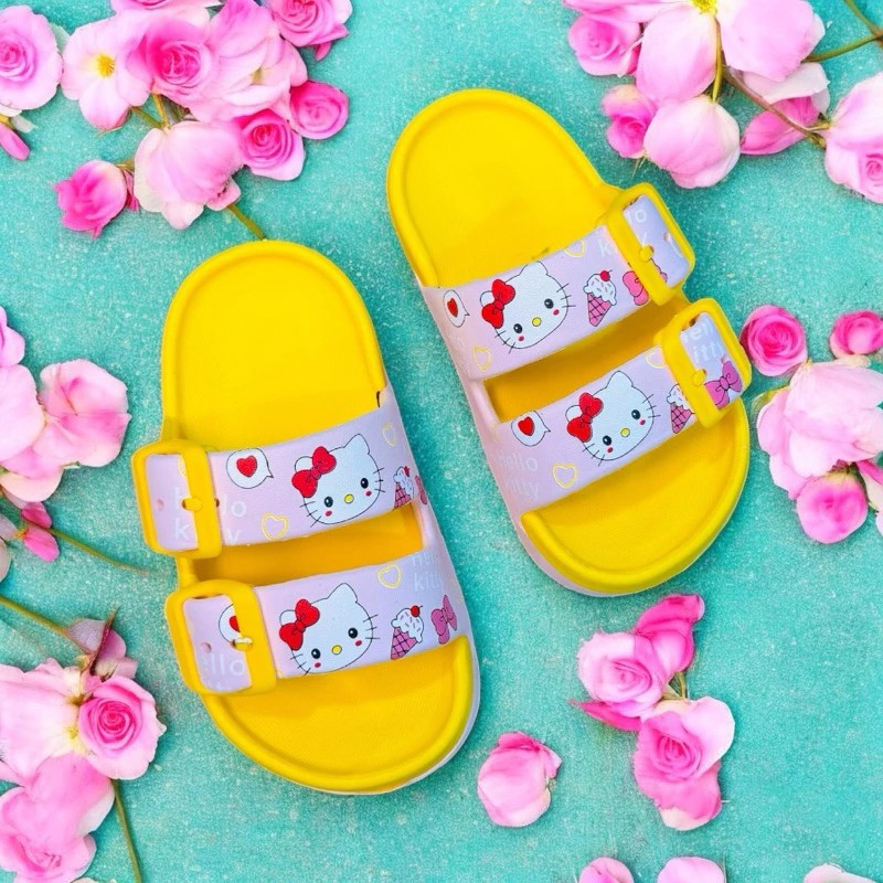 Dép bánh mì thời trang 2 khoá cho bé gái hình mèo kitty dập mờ siêu nhẹ êm chân nhẹ mềm mùa hè