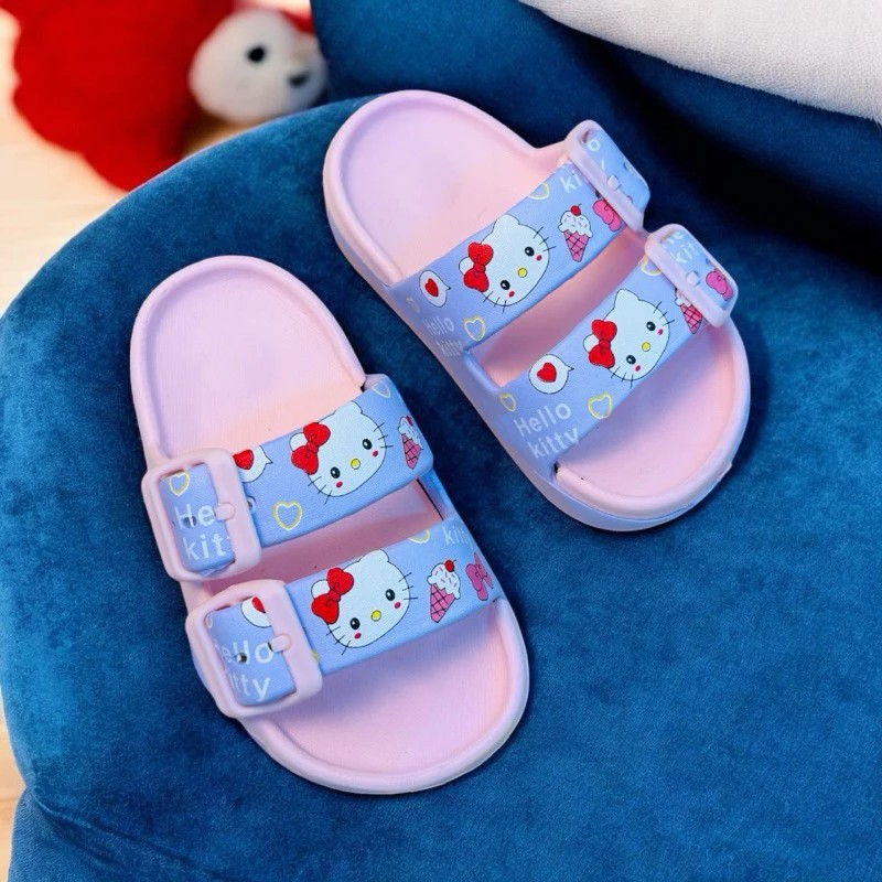 Dép bánh mì thời trang 2 khoá cho bé gái hình mèo kitty dập mờ siêu nhẹ êm chân nhẹ mềm mùa hè