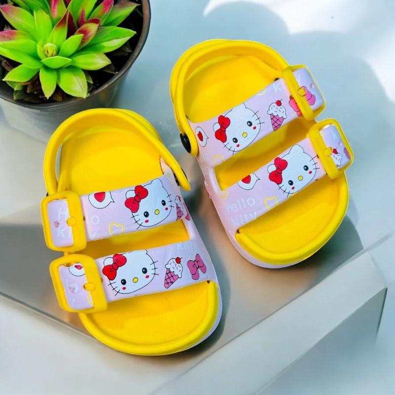 Dép bánh mì 2 khoá có quai sau cho bé gái hình mèo dập mờ siêu nhẹ êm chân nhẹ mềm mùa hè