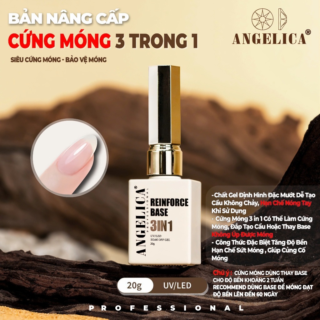 Siêu Cứng Móng 3 Trong 1 Angelica - Chất Gel Đặc Mướt Hạn Chế Gây Nóng Móng Tay ANG-CM