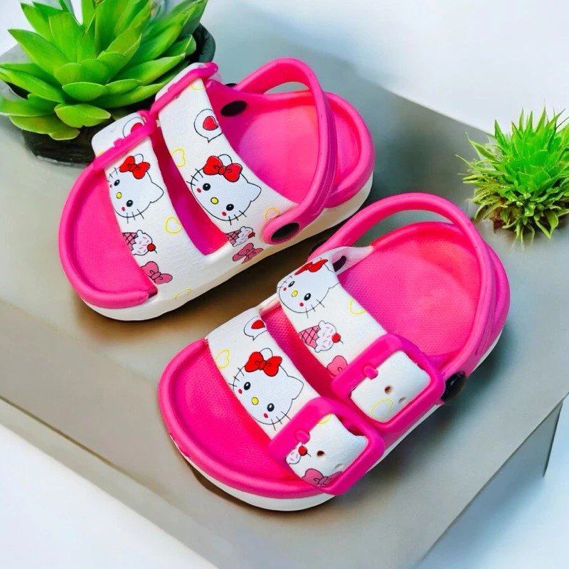 Dép bánh mì 2 khoá có quai sau cho bé gái hình mèo dập mờ siêu nhẹ êm chân nhẹ mềm mùa hè
