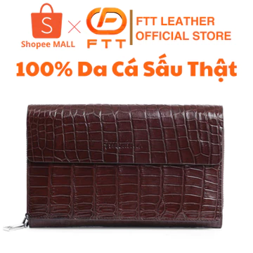 Ví cầm tay Clutch da cá sấu nam Ftt Leather có nhiều ngăn tiện lợi bền bỉ sang trọng
