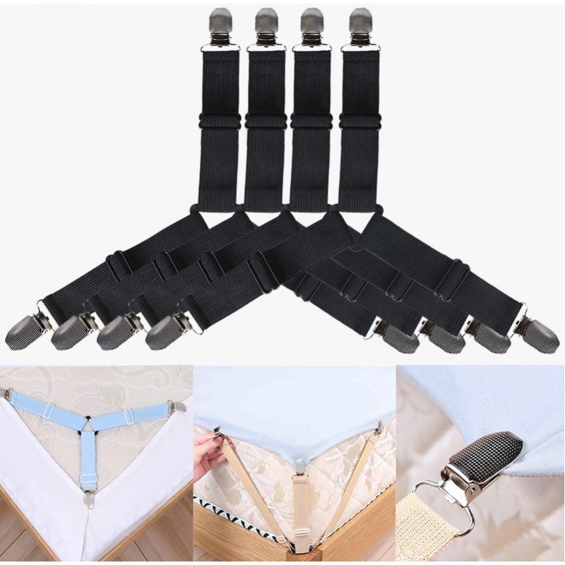 4 Cái Dây Đàn Hồi Kẹp Nệm - Bộ Dây Buộc Ga Trải Giường Chống Trượt, Điều Chỉnh Co Giãn Tiện Lợi Cho Gia Đình
