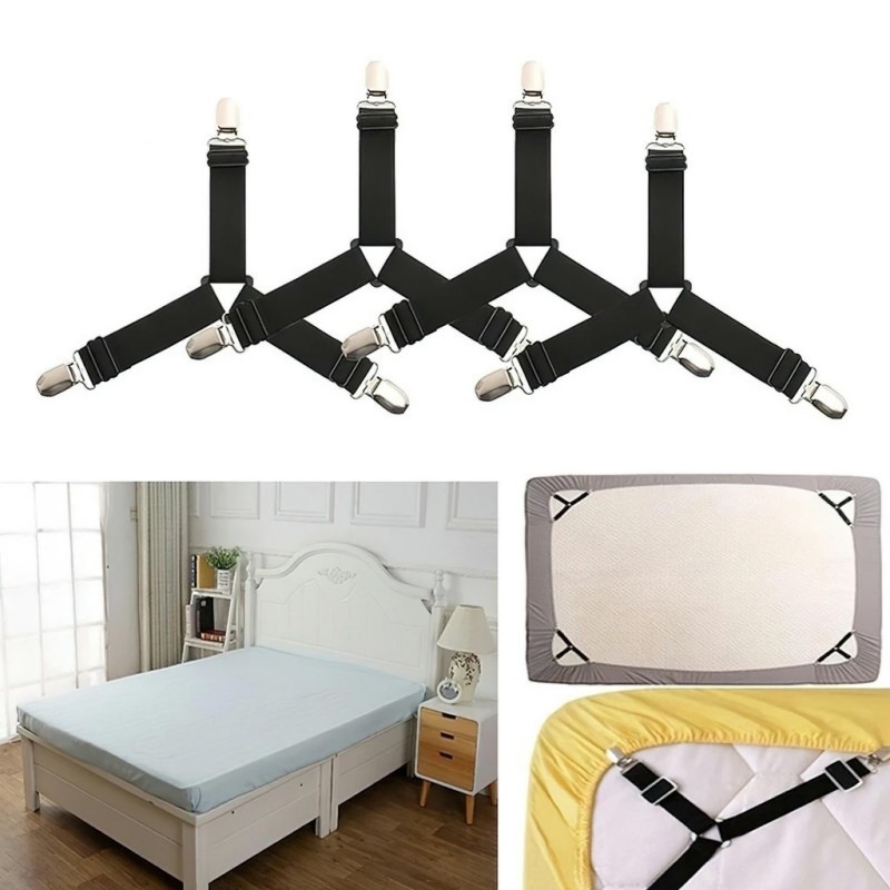 4 Cái Dây Đàn Hồi Kẹp Nệm - Bộ Dây Buộc Ga Trải Giường Chống Trượt, Điều Chỉnh Co Giãn Tiện Lợi Cho Gia Đình