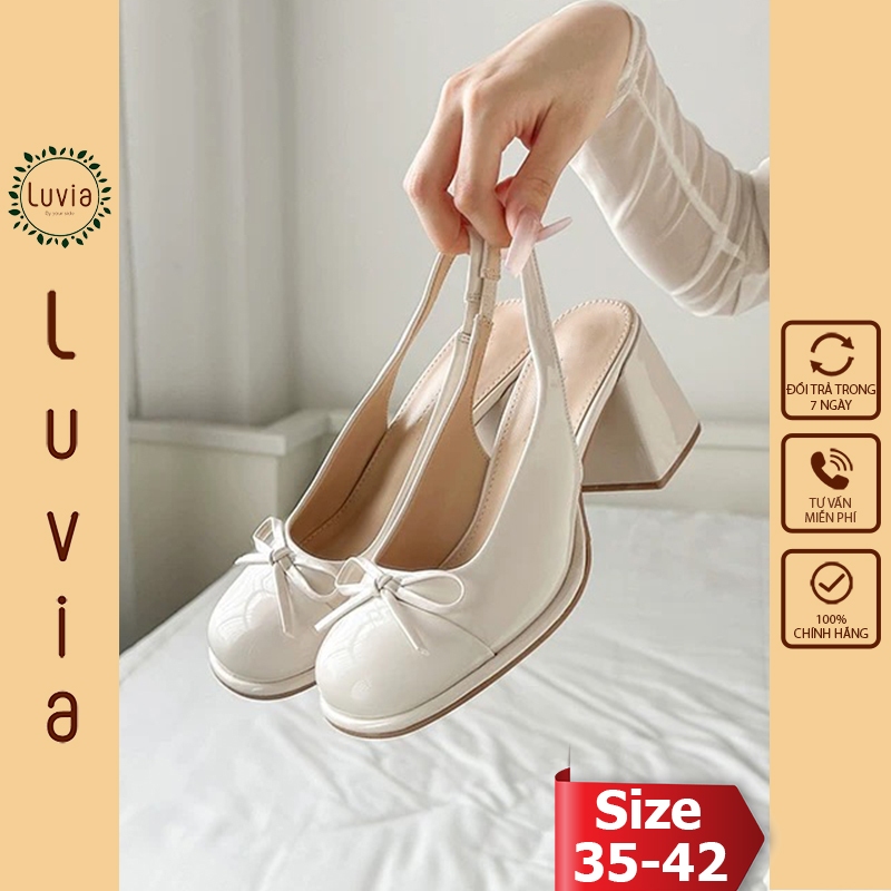 Giày cao gót 5 phân bít mũi phối nơ dễ thương Luvia 202CG (Giày form rộng, chân gầy mỏng lùi 1 size)