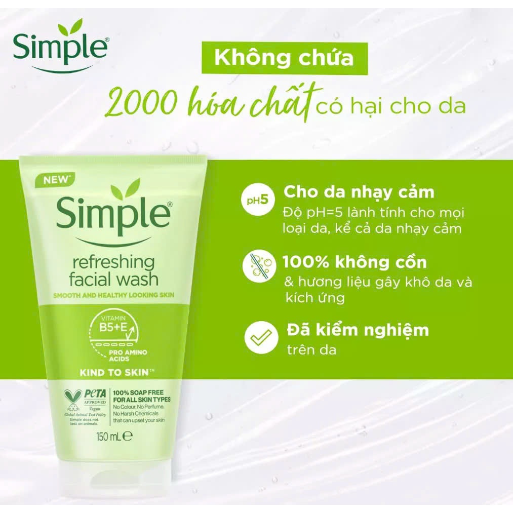 [Hàng mới về] Sữa Rửa Mặt Simple, Srm Dạng Gel Dịu Nhẹ Cho Da Dầu Mụn, Nhạy Cảm