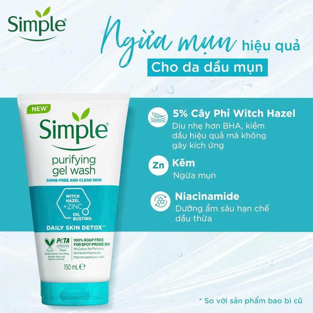 [Hàng mới về] Sữa Rửa Mặt Simple, Srm Dạng Gel Dịu Nhẹ Cho Da Dầu Mụn, Nhạy Cảm