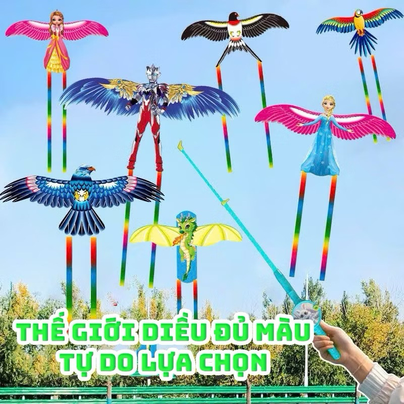 Diều cần câu 3D mini bản rộng 50cm kèm cần câu và dây 30m