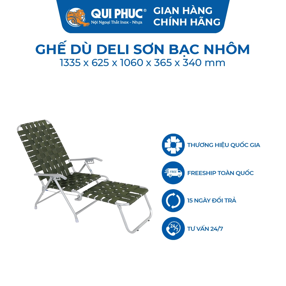 Ghế xếp gấp gọn Deli QUI PHÚC, dây dù bản lớn, thoáng khí, có gác chân, tiện lợi, đa năng