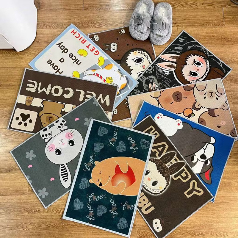 siêu giảm giá 80% Thảm lau chân thấm nước capybara baby three, Thảm chùi chân 3D vải bali 40X60 có lớp chống trơn trượt