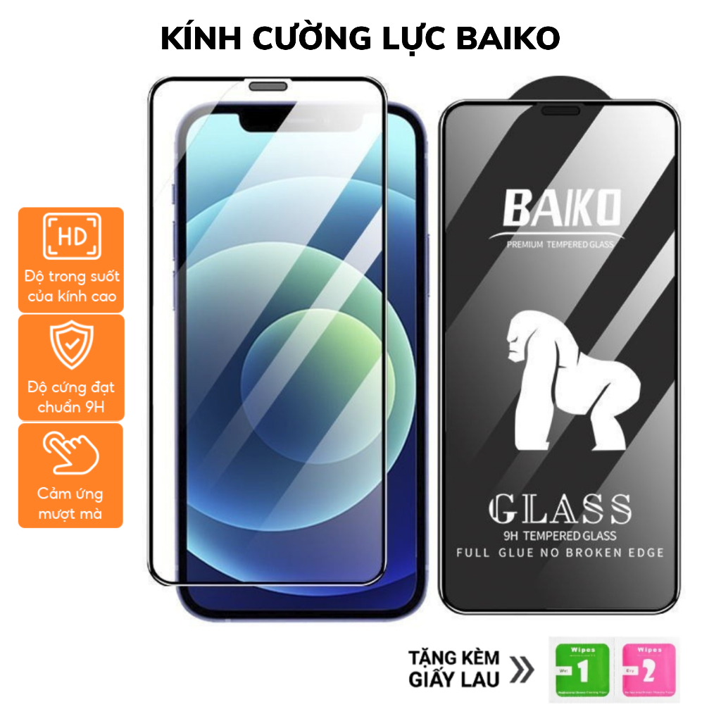 Kính Cường Lực iPhone Baikô Cao Cấp Full Màn Cho iPhone 6/6s/7/8/Plus/X/XS/XR/11/12/13/14/15/16/17/Air/Pro/Max | BigBuy360 - bigbuy360.vn