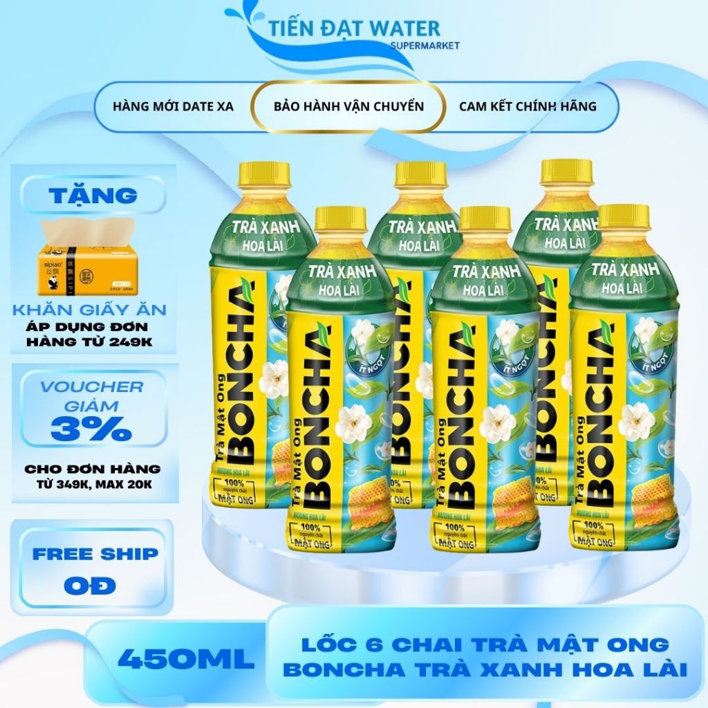 Lốc 6 Chai 450ml Trà Mật Ong BonCha Trà Xanh Hoa Lài - Hương Lài Dịu ...