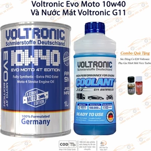 Combo Dầu Nhớt Xe Máy Voltronic Evo Moto 10w40 Và Nước Mát Voltronic G11 Kèm 1 Súc Động Cơ Và 1 Phụ Gia Nhớt Mới