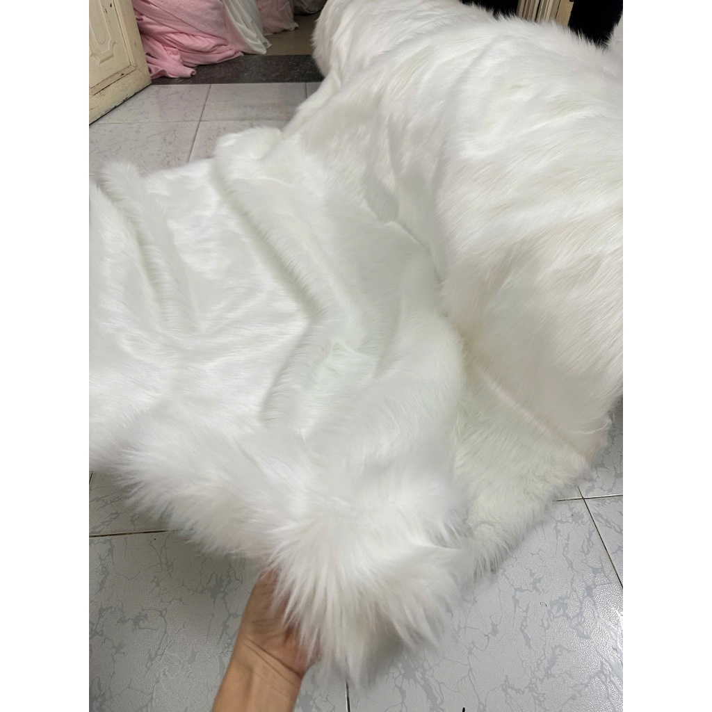 Thảm Lông Decor -Thảm Lông Trải Bàn Trang Điểm Màu Trắng Và Xám Lông Dài