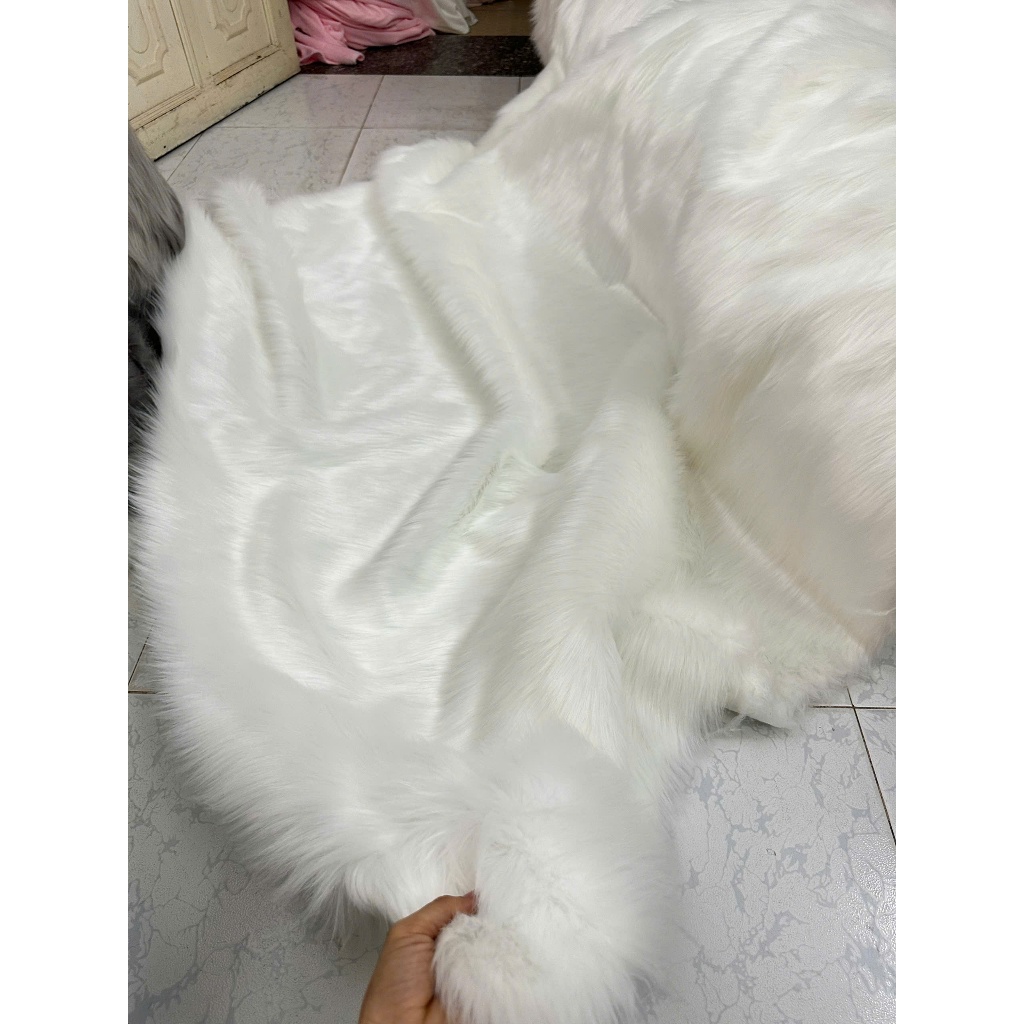 Thảm Lông Decor -Thảm Lông Trải Bàn Trang Điểm Màu Trắng Và Xám Lông Dài