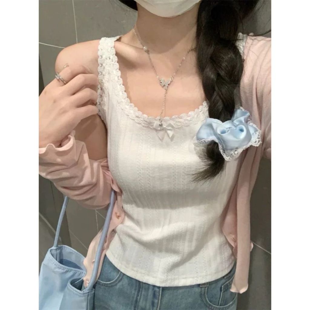 TudoQuinzy Áo Ba Lỗ Dây To phối ren, Áo 2 dây bản to cổ Tròn màu trơn