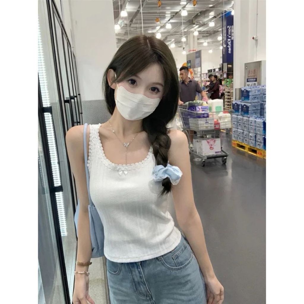 TudoQuinzy Áo Ba Lỗ Dây To phối ren, Áo 2 dây bản to cổ Tròn màu trơn