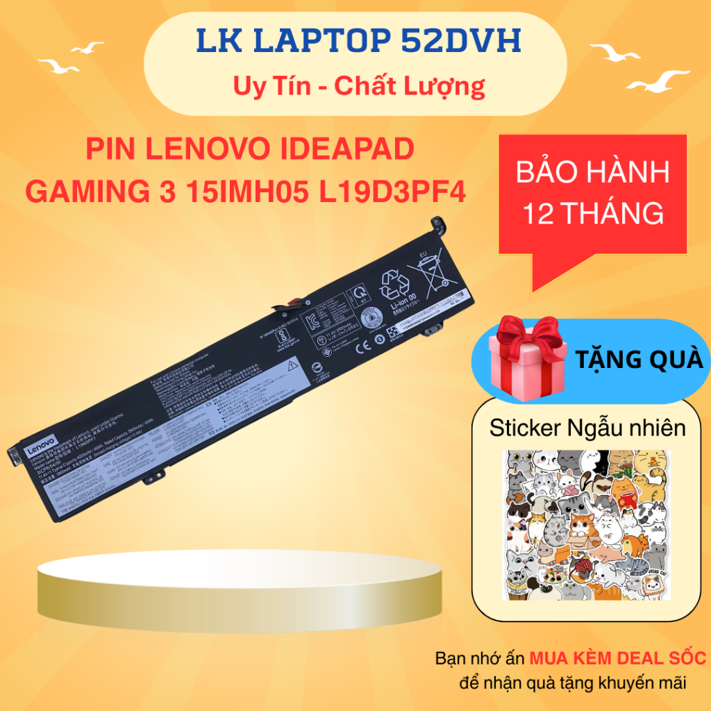 Pin Laptop Lenovo Ideapad Gaming 3 15IMH05 15ARH05 L19D3PF4 L19L3PF3 L19M3PF7 L19M3PD9 New 100%