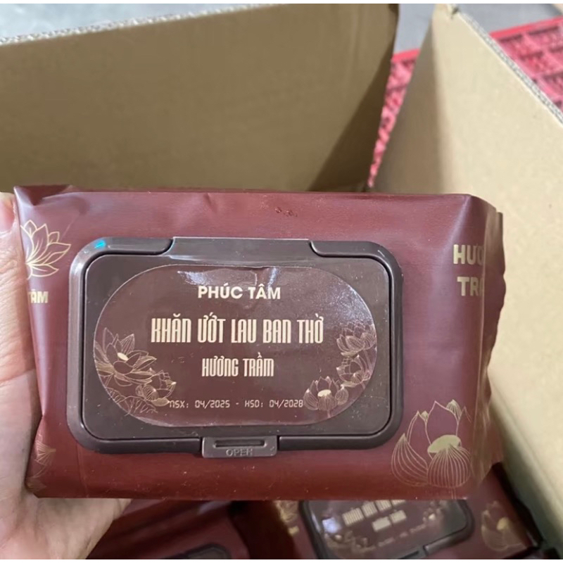 [ Giảm giá 70%] Thùng 24 gói khăn ướt bao sái hương trầm Phúc Tâm mềm nhẹ nhàng làm sạch các vật phẩm thờ cúng