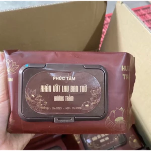 Thùng 24 gói khăn ướt bao sái hương trầm Phúc Tâm mềm nhẹ nhàng làm sạch các vật phẩm thờ cúng