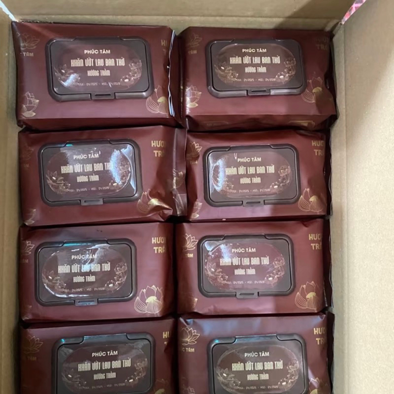[ Giảm giá 70%] Thùng 24 gói khăn ướt bao sái hương trầm Phúc Tâm mềm nhẹ nhàng làm sạch các vật phẩm thờ cúng