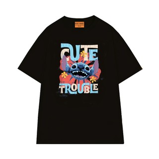 Áo Thun NGỐ TEE Hoạt Hình Disney Lilo & Stitch Cute Trouble Chất Vải Cotton 75 Thoáng Mát Form Rộng