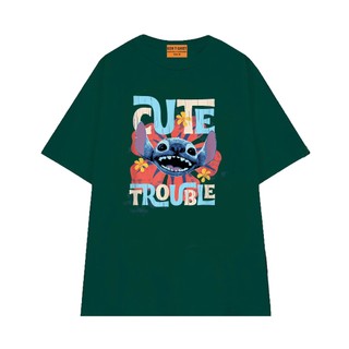 Áo Thun NGỐ TEE Hoạt Hình Disney Lilo & Stitch Cute Trouble Chất Vải Cotton 75 Thoáng Mát Form Rộng