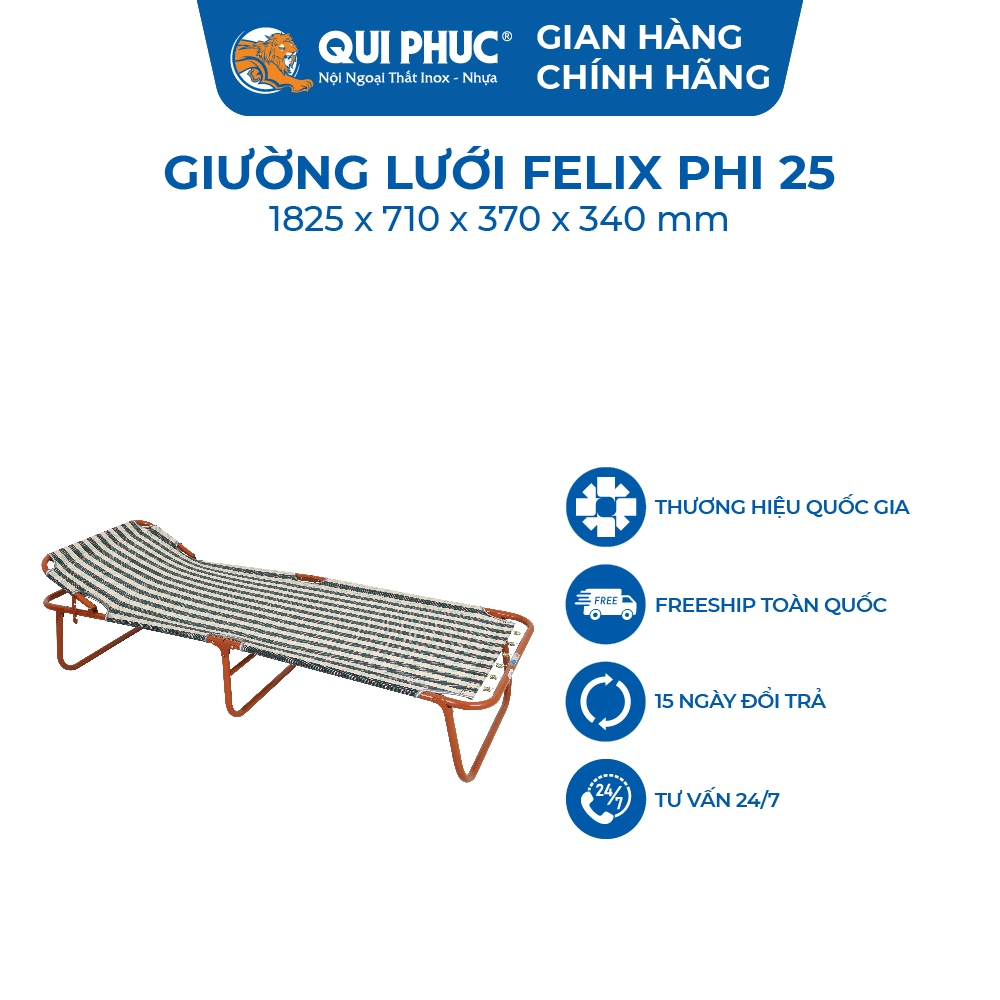 Giường gấp gọn Felix, lưng lưới, thoáng mát, đàn hồi tốt, tiết kiệm diện tích, thư giãn, thoải mái