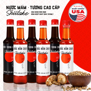 Thùng 6 chai gồm 3 nước tương và 3 nước mắm chay Shiitake chai 525ml