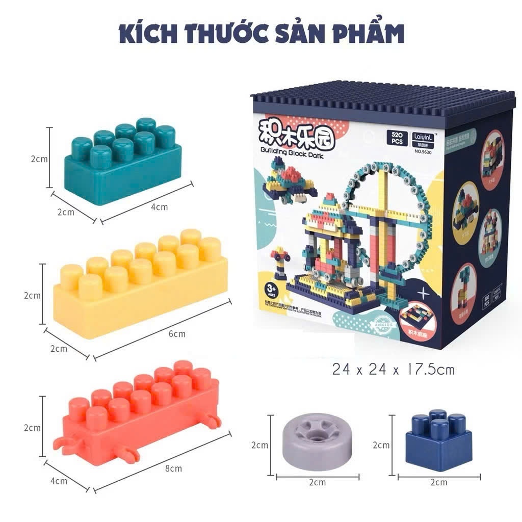 Bộ Đồ Chơi Xếp Hình 520 Chi Tiết Nhựa ABS Cho Bé Lắp Ghép Sáng Tạo Phát Triển Tư Duy An Toàn
