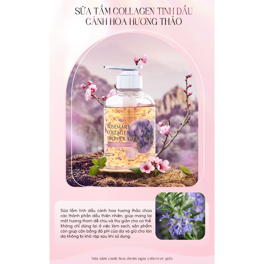 Sữa Tắm Collagen Tinh Dầu Cánh Hoa Dưỡng Sáng Da Lưu Hương Lâu iShine 300ml