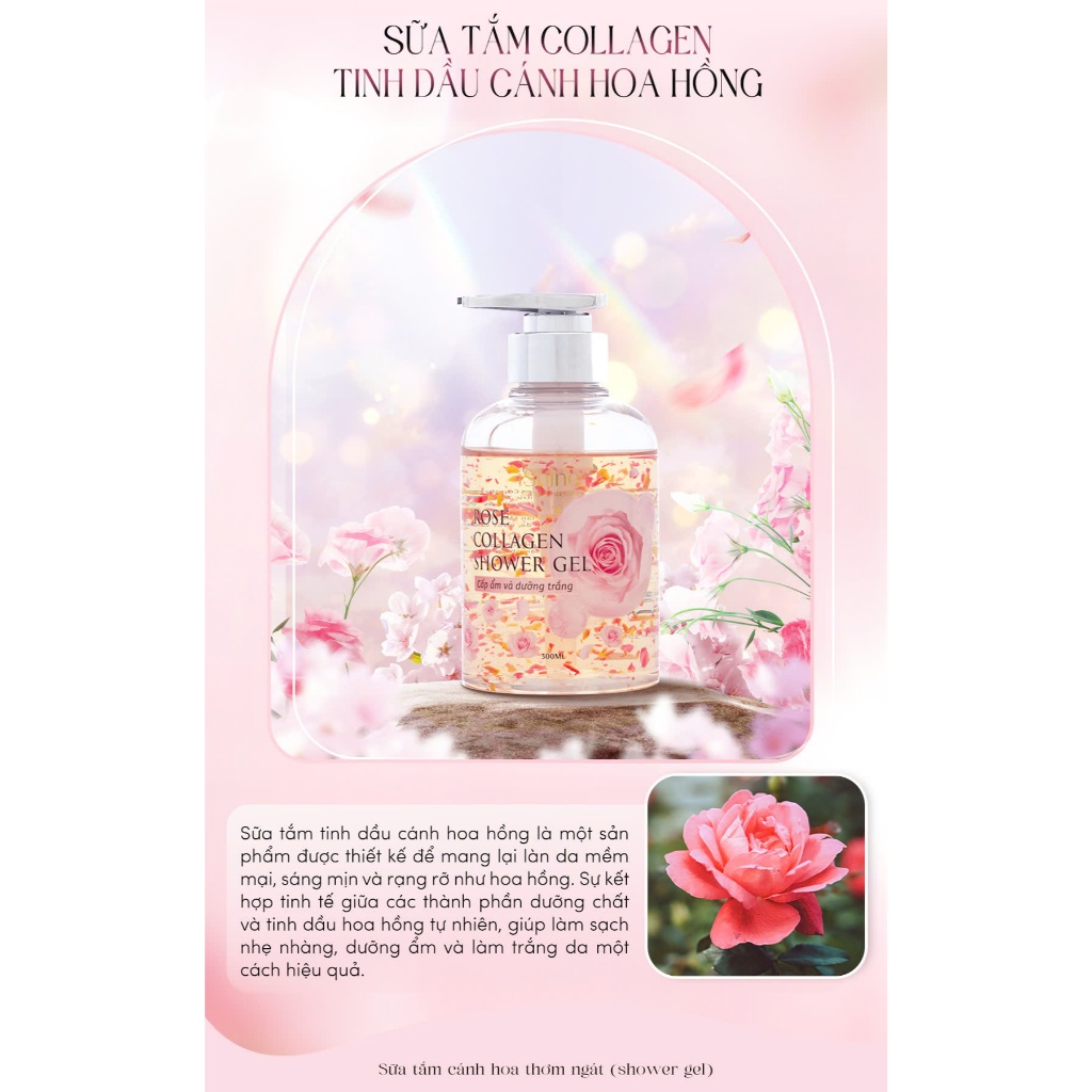 Sữa Tắm Collagen Tinh Dầu Cánh Hoa Dưỡng Sáng Da Lưu Hương Lâu iShine 300ml