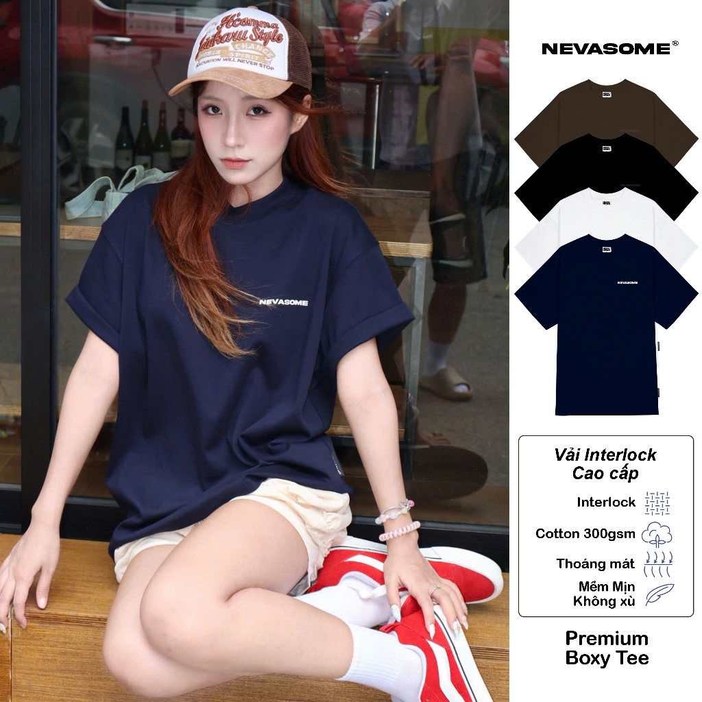 [Premium] Áo Thun Boxy Nevasome Premium Cotton 300gsm Tay Lỡ Form Boxy Rộng Nam Nữ Cổ Tròn