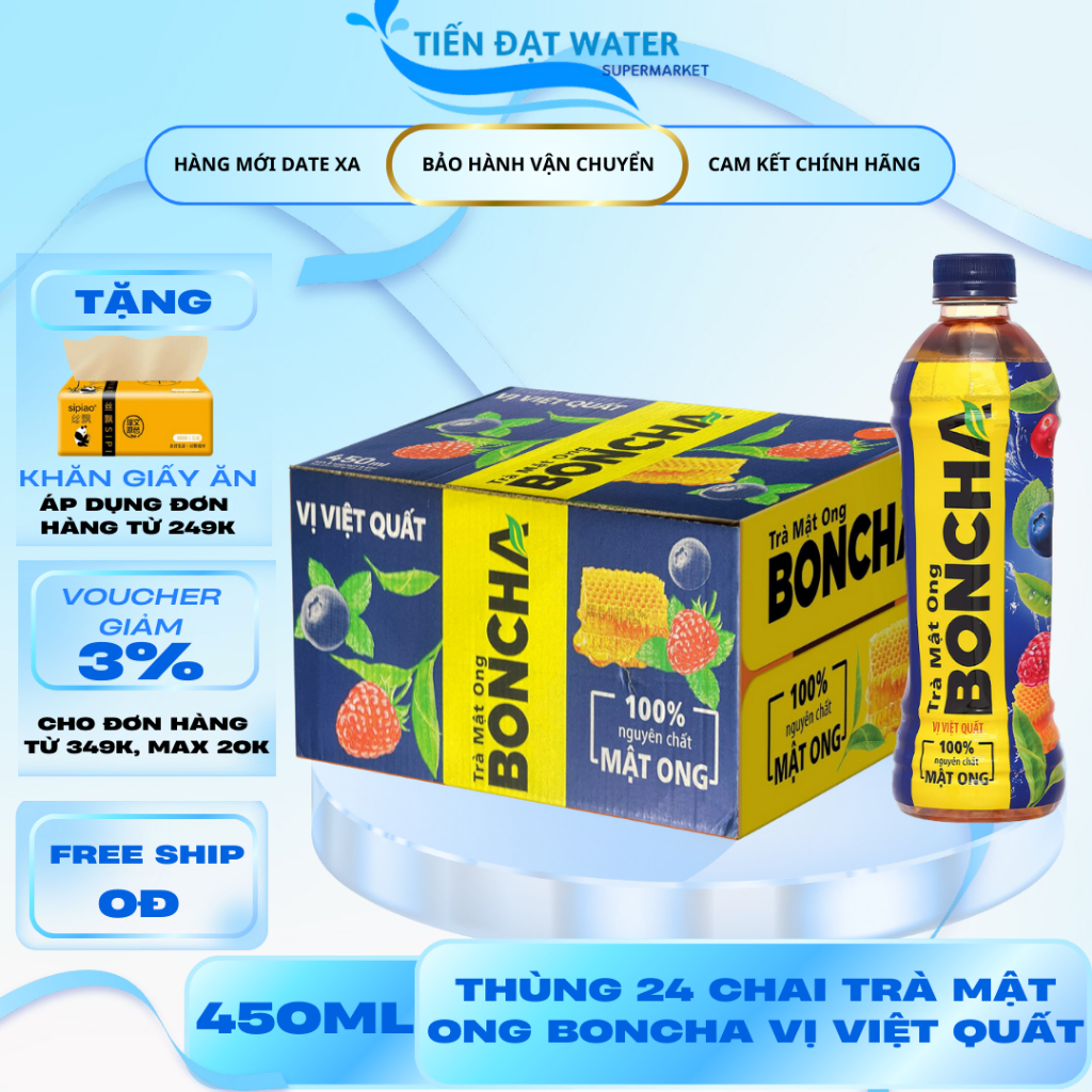 Thùng 24 Chai 450ml Trà Mật Ong BonCha Vị Việt Quất - Trà Trái Cây Thơm ...