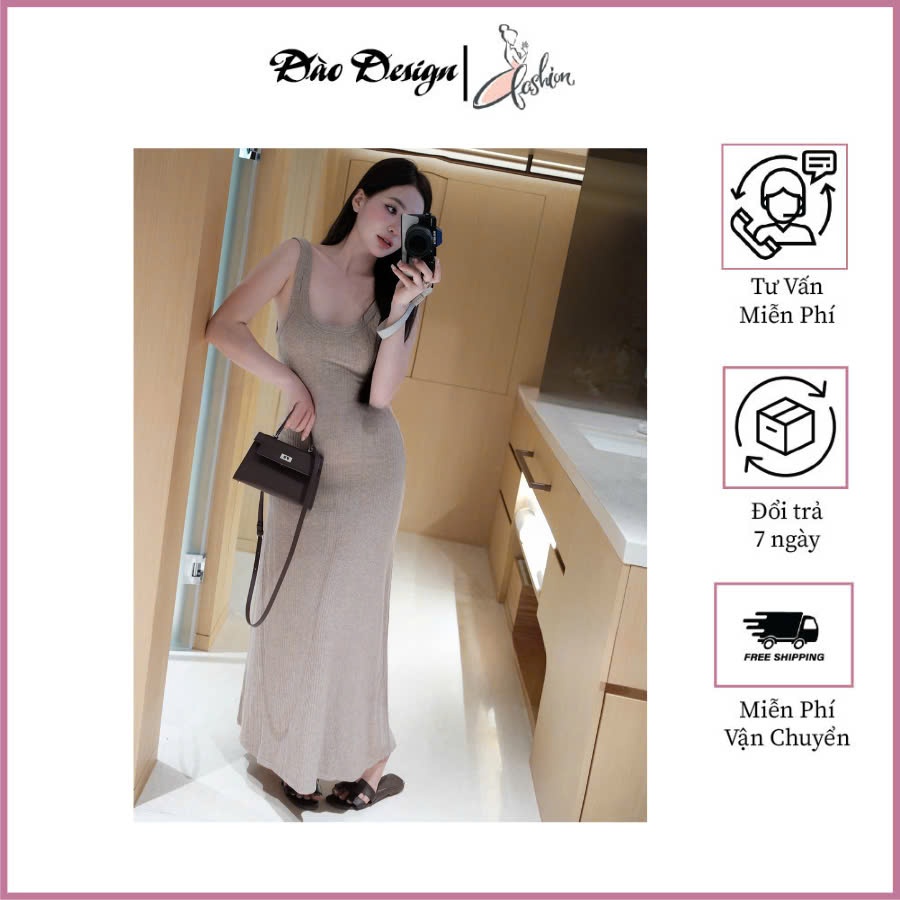 Đầm body dáng dài thiết kế 2 dây cổ vuông ôm sát tôn dáng – phong cách Đào design trẻ trung, thanh lịch