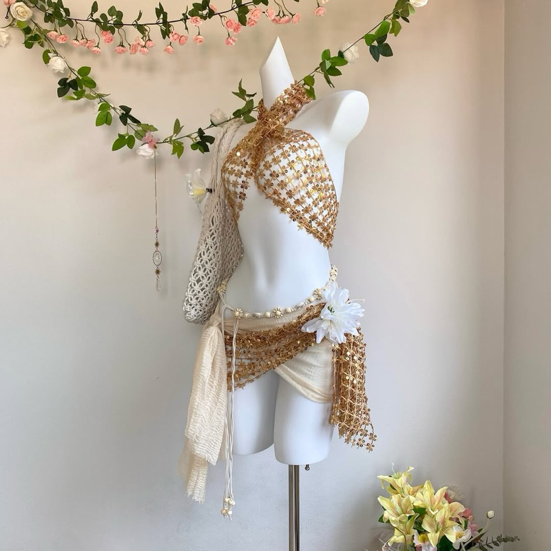 Dây bụng boho phong cách Dân Tộc QUEMEO Xích dạng đan eo bụng sò ốc đi biển mùa hè