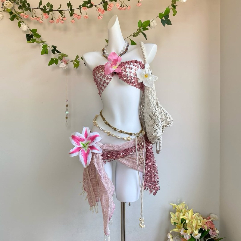 Dây bụng boho phong cách Dân Tộc QUEMEO Xích dạng đan eo bụng sò ốc đi biển mùa hè