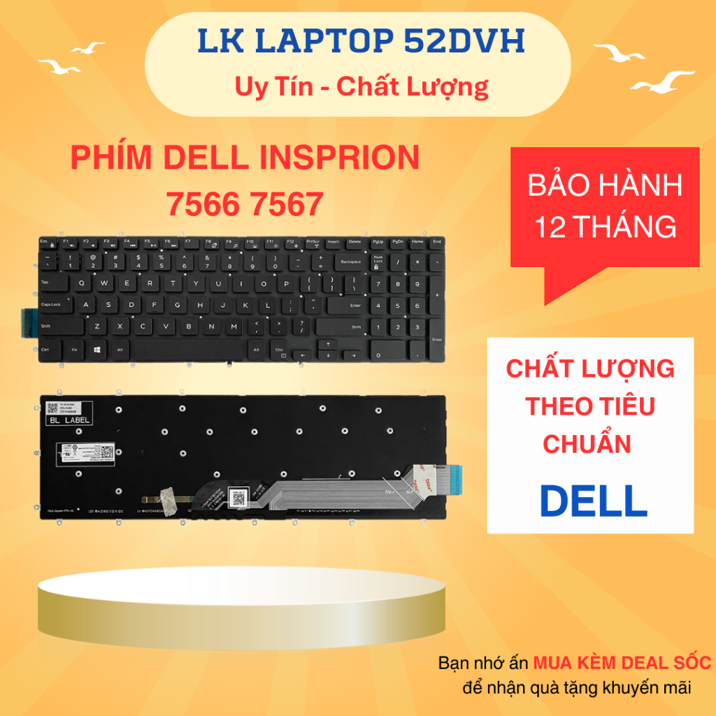 Phím Dell Inspiron 3580 5565 5567 5568 5570 5575 5767 5775, 15-7000 7566 7567 7577, Vostro 3580 3581 3582 3583 3584 3590