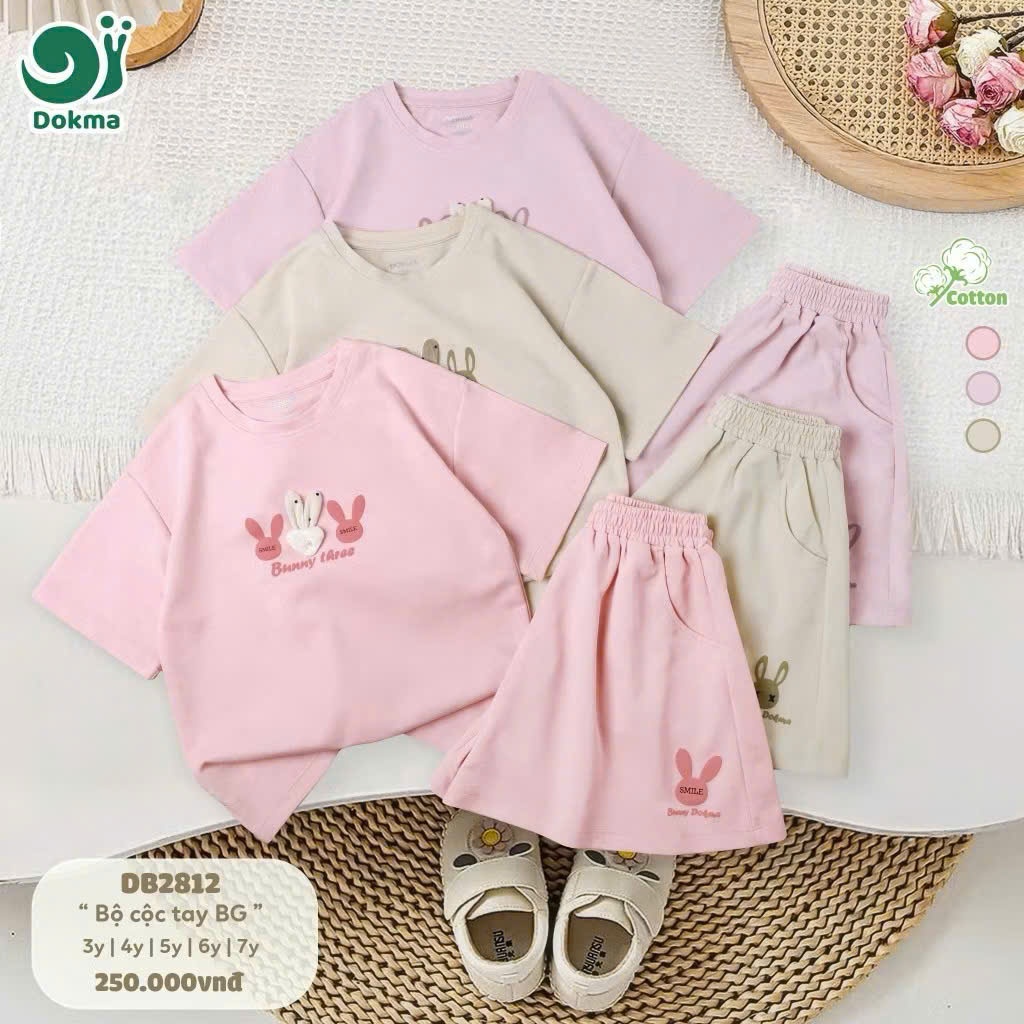 (13-25kg, 3-7Y) Bộ Cộc Tay Dokma Cotton Bé Gái DB2255 DB2637 DB2638 DB2657 DB2836 DB3016