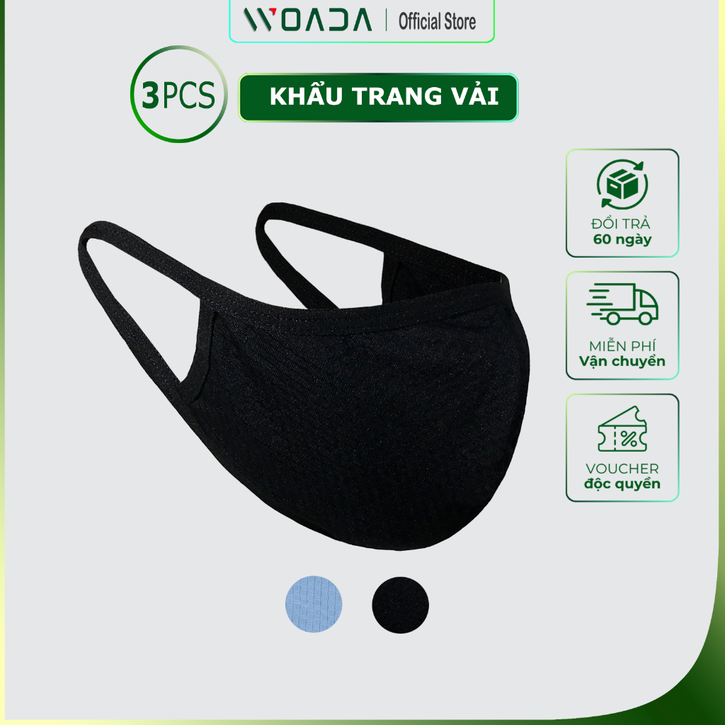 [COMBO 3] Khẩu Trang Vải Chất Liệu Polyamide Cao Cấp Thoáng Khí Thương Hiệu WOADA LKKT02