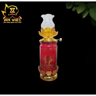 Đèn Dầu Tâm Kinh Chữ Phật - Đèn Dầu Thờ Cúng Thủy Tinh - Nội Thất An Việt - DD2508