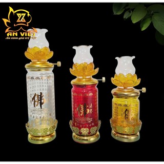 Đèn Dầu Tâm Kinh Chữ Phật - Đèn Dầu Thờ Cúng Thủy Tinh - Nội Thất An Việt - DD2508