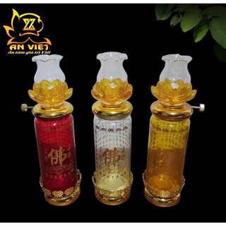 Đèn Dầu Tâm Kinh Chữ Phật - Đèn Dầu Thờ Cúng Thủy Tinh - Nội Thất An Việt - DD2508